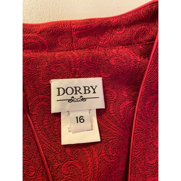 Miss Dorby Red Brocade 2-Piece Sleeveless Dress & Jacket Set Size 12 - Picture 7 of 16